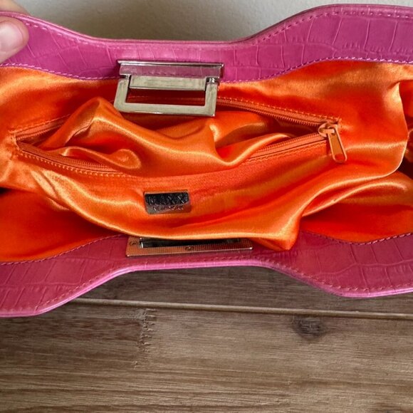 Y2K MAXX New York Pink Croc Embossed Leather Silver Hardware Clutch Bag - Picture 14 of 17